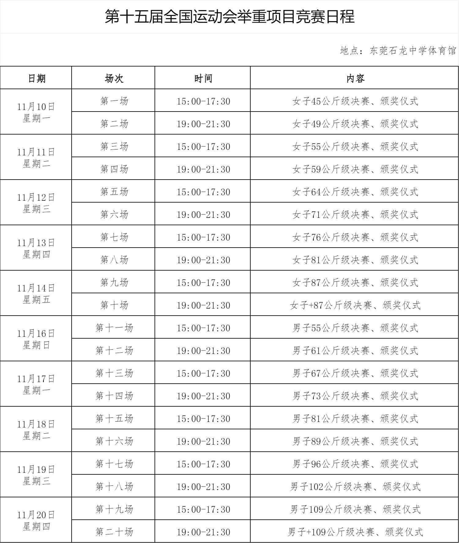 十五运东莞赛区篮球举重赛程公布，比赛门票明日开售